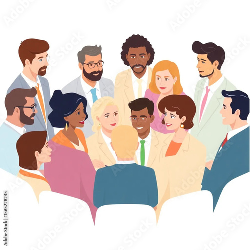 A large team of twelve leaders are discussing the agenda for an upcoming event. The atmosphere is professional yet relaxed.