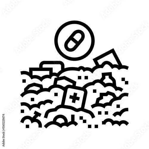 prescription drugs landfill line icon vector illustration