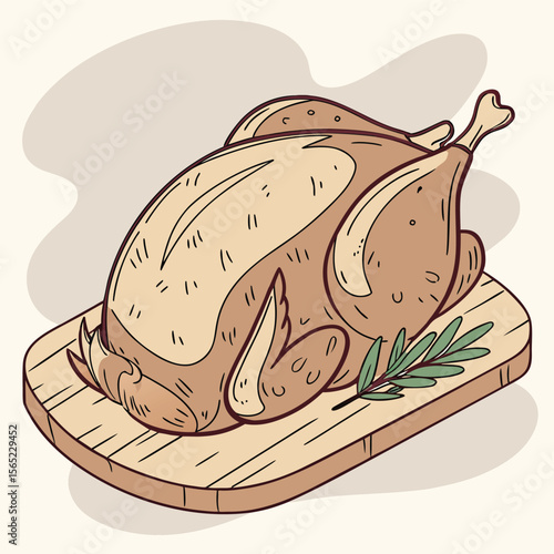 Realistic vector illustration of a juicy roasted turkey perfect for Thanksgiving Christmas or any festive holiday feast The detailed design showcases the deliciousness of the