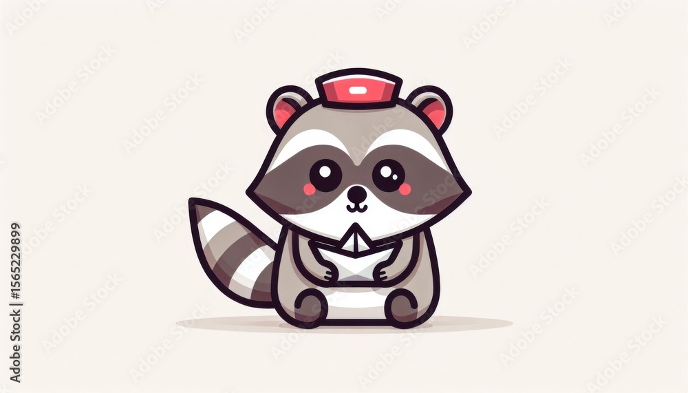 Naklejka premium Cute Cartoon Raccoon Holding a Letter