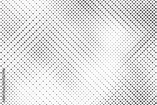 Abstract halftone gradient background. Dotted concentric texture with fading effect. Black and white circle shade wallpaper. Grunge rough vector. Monochrome backdrop