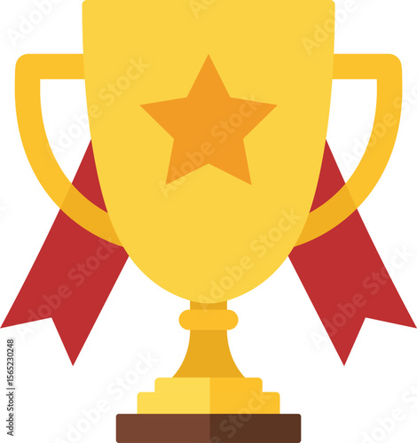 Golden trophy with star and red ribbon representing achievement and reward