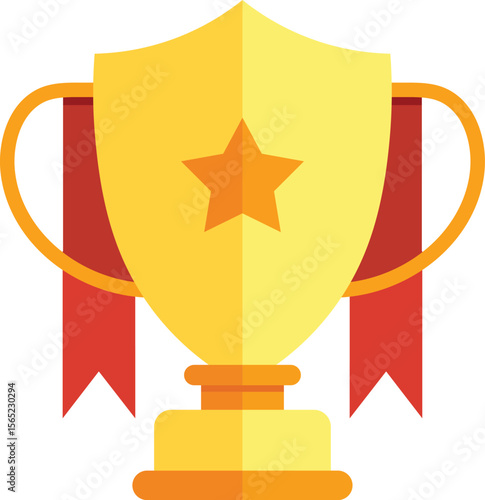 Golden trophy with star and ribbons representing achievement and success