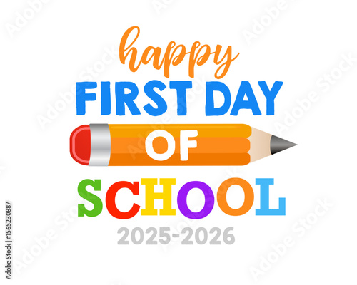 Happy First day of school creative logo design. Back to school 2025 creative template for photo frame or booth. Vector illustration