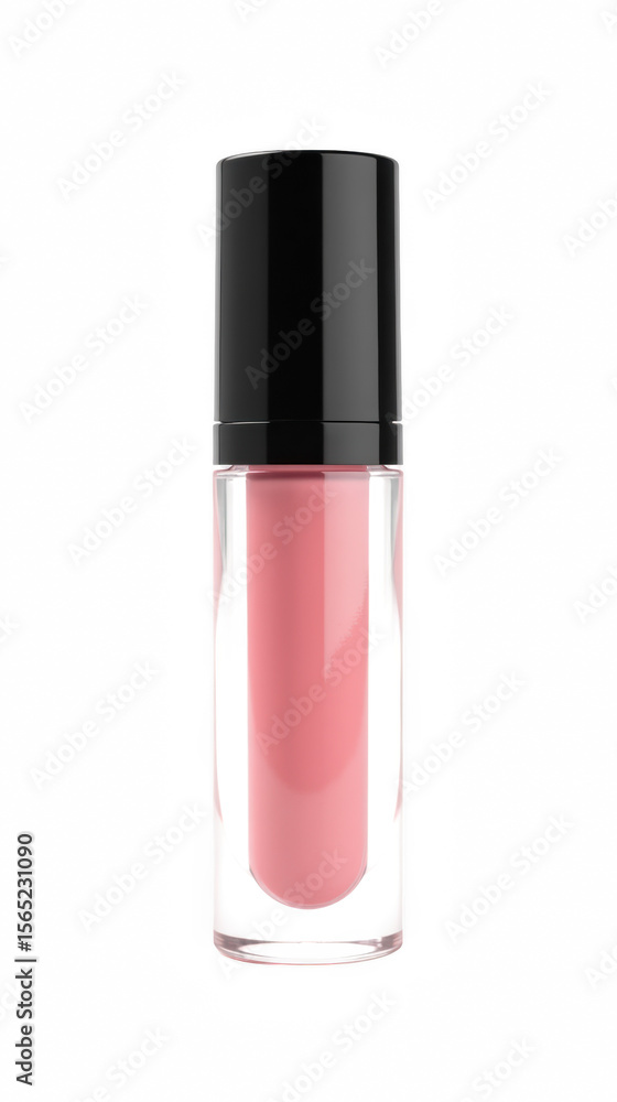 Glossy lip gloss container with sleek black cap, showcasing soft pink shade inside. Perfect for beauty enthusiasts and makeup lovers Glossy lip gloss container with sleek black cap, showcasing soft pink shade inside. Perfect for beauty enthusiasts and makeup lovers