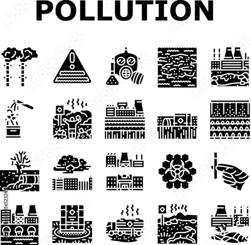 chemical pollution toxins icons set vector