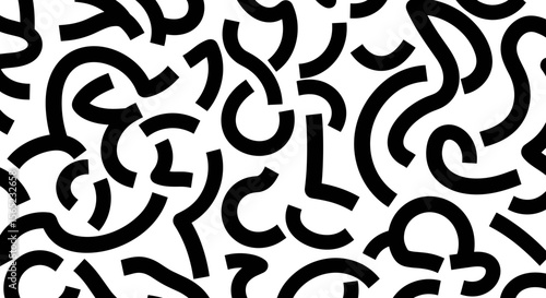Abstract Black and White Pattern with Flowing Lines and Curves on a Seamless Background