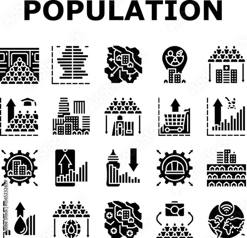 population growth icons set vector