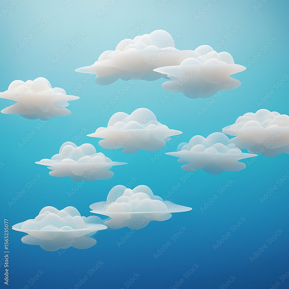 Stylized 3d clouds floating in a clear blue gradient sky background Stylized 3d clouds floating in a clear blue gradient sky background