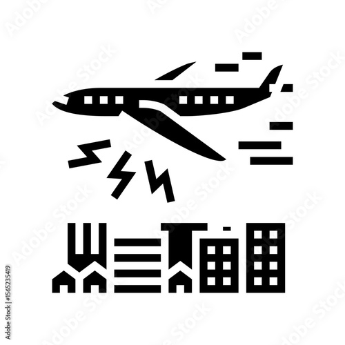 airplane flying above, causing noise pollution glyph icon vector illustration