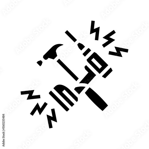loud construction work hammering drilling sounds glyph icon vector illustration