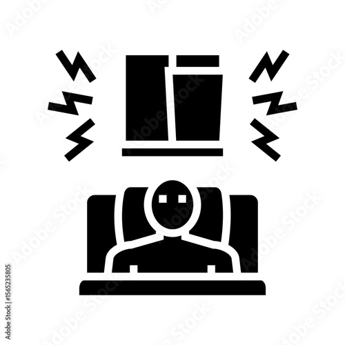person trying sleep loud noise outside glyph icon vector illustration