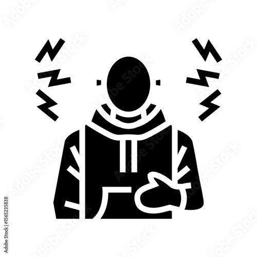 pedestrian holding earplugs noisy environment glyph icon vector illustration