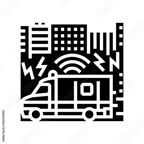 emergency vehicle sirens busy street glyph icon vector illustration