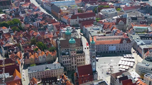 Aerial view of the old town of the city Augsburg Bavaria in Germany on a sunny spring noon