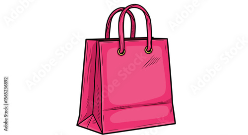 Pink Shopping Bag — Pop Art Digital Illustration on White Background