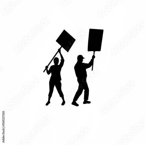 Silhouette of farmers protesting for better policies on white background