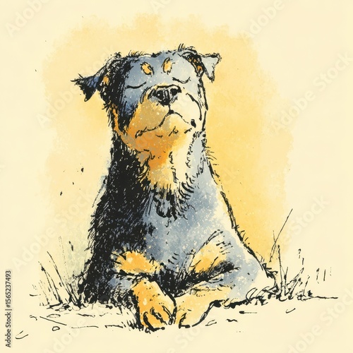 A relaxed dog rests in a serene pose.