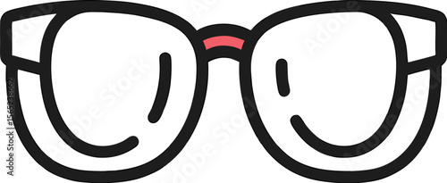 Vector illustration of black framed eyeglasses with red nose bridge on white background