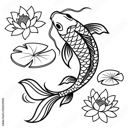 Wallpaper Mural Seamless vector illustration of a tribal fish and floral pattern, perfect for sea-inspired art or tattoo designs Torontodigital.ca