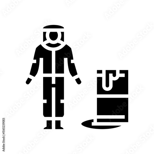 person hazmat suit near spill radioactive pollution glyph icon vector illustration
