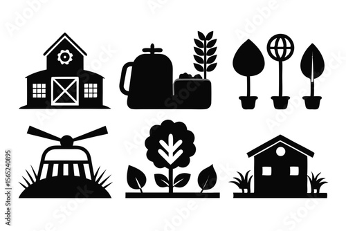 farming icon set sihouette black vector bundle