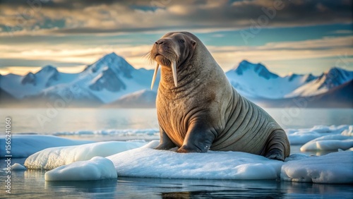 Majestic Walrus on Icy Floe at Sunset, a Symbol of Arctic Wilderness