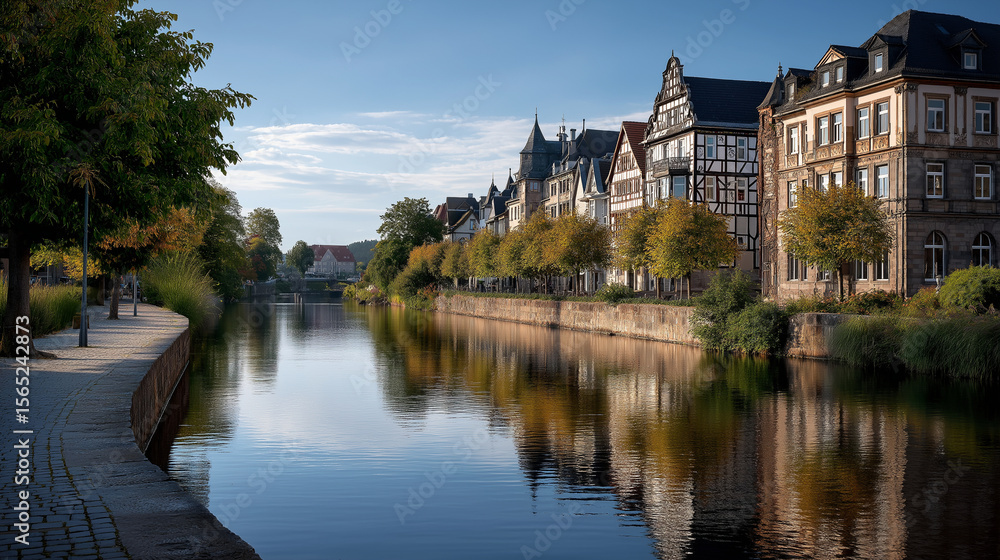 Fototapeta premium Charming Weser Renaissance Architecture in HÃ¶xter by the River