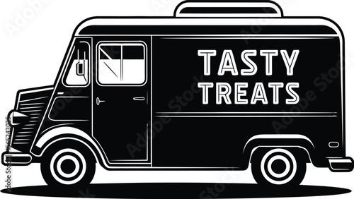 Food truck silhouette vector illustration on a clear white background.