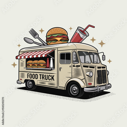 Food truck silhouette vector illustration on a clear white background.