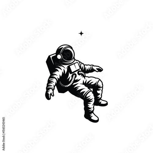 Astronaut floating in zero-gravity silhouette vector