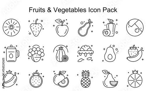 Fruits & Vegetables Line Icon Set