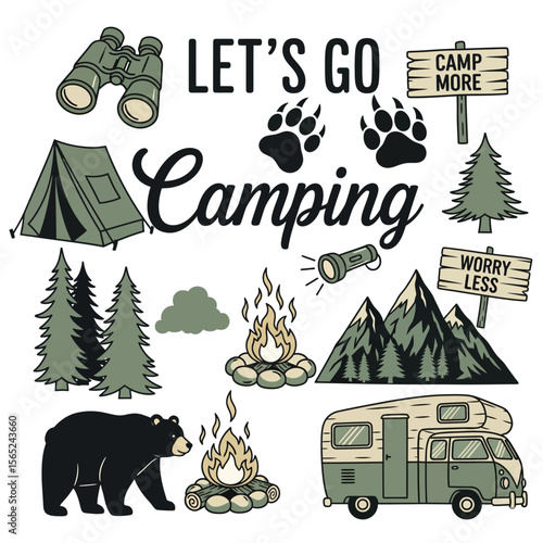 Vector set of camping equipment symbols, icons and elements.