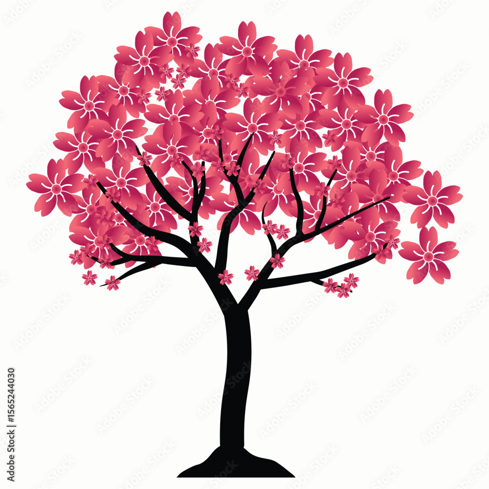 Fototapeta premium Elegant Pink Cherry Blossom Tree Illustration