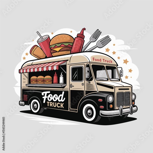Food truck silhouette vector illustration on a clear white background.
