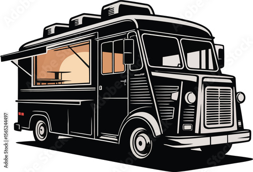 Food truck silhouette vector illustration on a clear white background.
