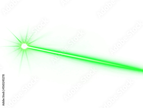 Green laser beam effect on white background.