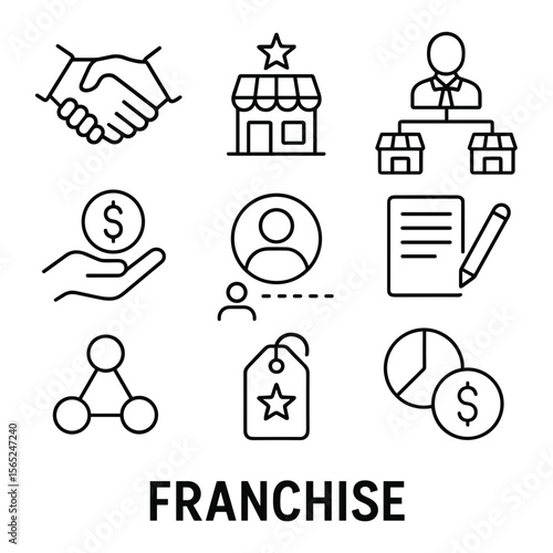 Line icons representing franchise business concepts and agreements  