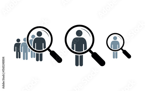 Vector Human resources and recruitment icons showing search and selection of people