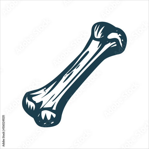 Isolated Single Bone Illustration, Dark Blue on White Moccasin Game Bone Single small bone marked or plain isolated