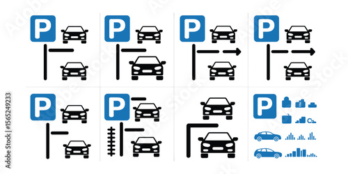 Parking Lot Scenarios: Parallel, Entrance, Metered and Handicapped Parking Icon Set