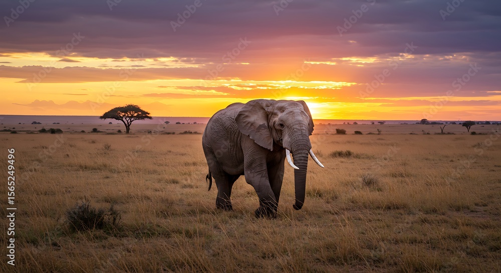 Naklejka premium elephants at sunset