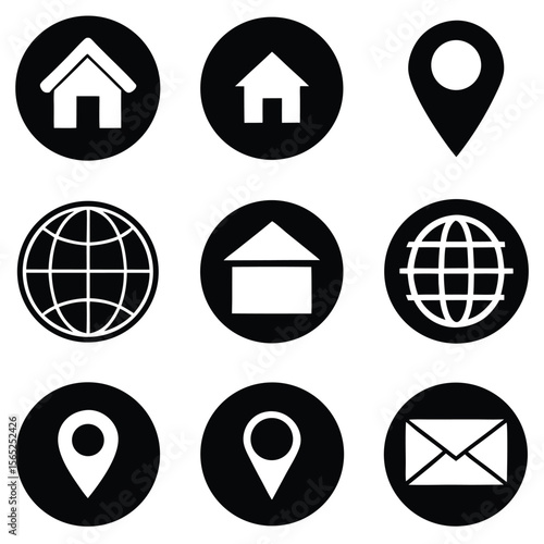 Contact Information Iconography Assortment Navigational Symbols Communication Address Details Correspondence and Location Pointers Versatile Pictograms Resourceful Visuals