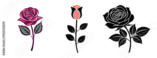 Black Silhouette Rose Flower, Smooth Rose flower Vector Design for Tattoo, Logo, and Print