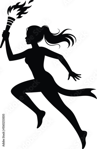 Runner with Torch: Sport, Victory, Freedom & Inspiration Silhouette