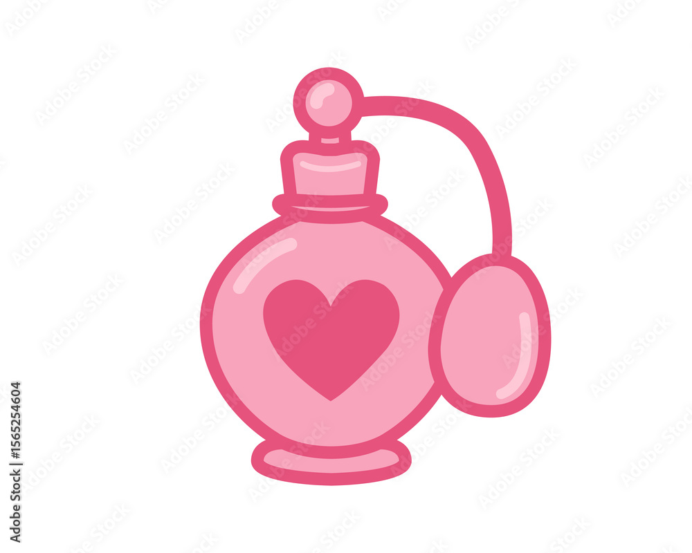 Obraz premium Cute pink perfume bottle with heart detail in girly style, ideal for birthday party decorations, fashion illustrations, greeting cards, and festive celebration designs. Vector illustration.