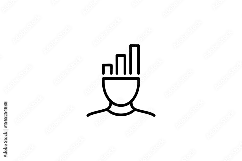 Fototapeta premium Conceptual line art icon representing growth and development within a human head isolated on transparent background