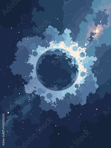 Oort Cloud illustrated as a massive spherical halo of icy bodies in dim gray-blue with distant galaxy light