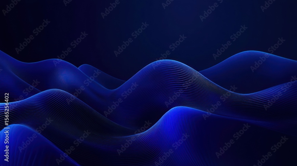 Fototapeta premium abstract blue waves against dark background, creating flowing motion and depth. futuristic digital design suitable for technology, backgrounds, and web design.