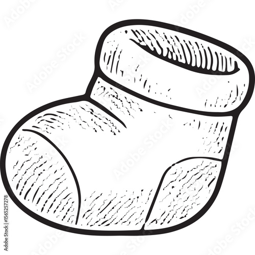 Adorable baby bootie icon in black and white outline, great for baby clothing and nursery art